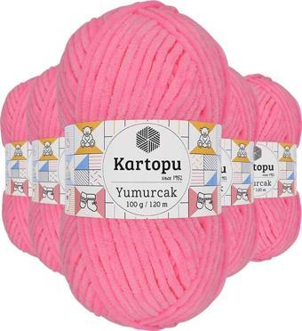 Just Cheap Store 5 Adet Yumurcak Kadife El Örgü İpi Fosfor Pembe K773