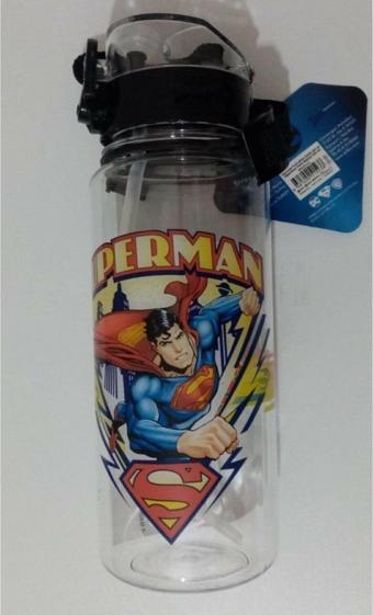 EveFix Lisanslı Superman Desenli Pipetli Kilitli Suluk Erkek Çocuk Süpermen Matara 500 Ml