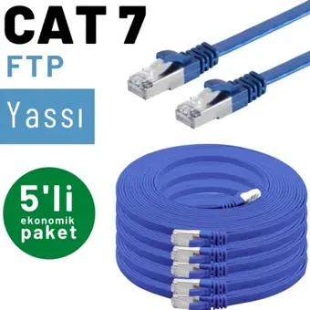5 adet 50 cm IRENIS CAT7 Kablo Yassı FTP Ethernet Network LAN Kablosu, Mavi