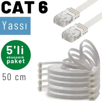 IRENIS 5 adet 50 cm CAT6 Kablo Yassı Ethernet Network Lan Ağ İnternet Kablosu