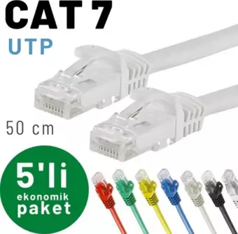 IRENIS 5 adet 50 cm CAT7 Kablo Ethernet Network İnternet LAN Kablosu 