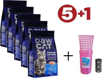 Daw Cat 5 Adet 1 Kg Sterılısed Yetişkin Kedi Maması Somonlu 5 1 Adet Poşet Hazneli Kedi Kumu Küreği Hediye