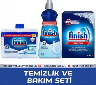 Finish Parlatıcı 400 ml + Makine Temizleyici Sıvı 250 ml + Tuz 550 gr