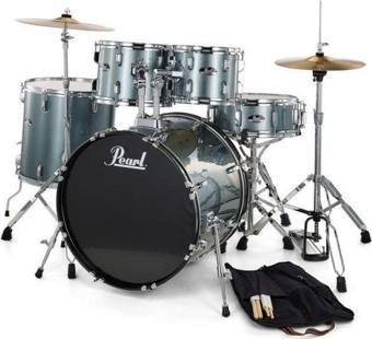 PEARL RS505C/C706 - Roadshow Charcoal Metallic 5 Parça (20B/10T/12T/14F/14S) Aksamlı & Zilli Akustik Davul Seti