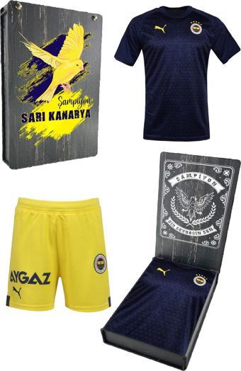 Fenerbahçe Orijinal A Takım Futbolcu Lacivert Antrenman Çocuk T-Shirt + Şort Set Ahşap Kutulu