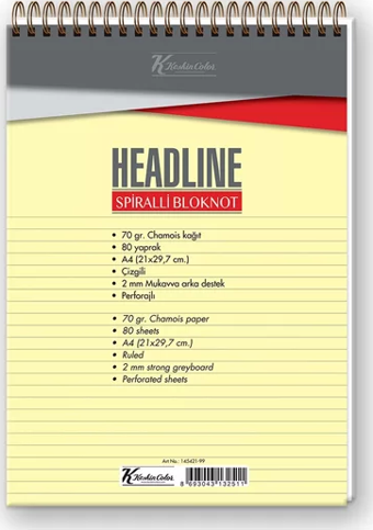 Keskin Headline Spiralli Bloknot A4 Çizgili 80 Yaprak (145421)