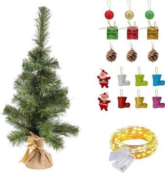 Çuhalı Yılbaşı Çam Ağacı 60 cm 56 Dal +5 Metre Peri Led + 17 Parça Süslü Çam Ağacı - Yılbaşı Ağacı