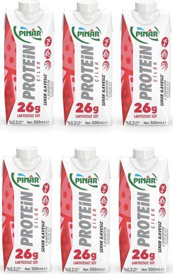 Pınar Protein Çilekli Laktozsuz Süt 500 Ml X 6 Adet