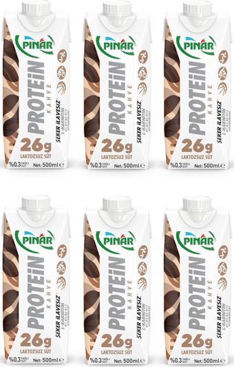 Pınar Protein Kahveli Laktozsuz Süt 500 Ml X 6 Adet