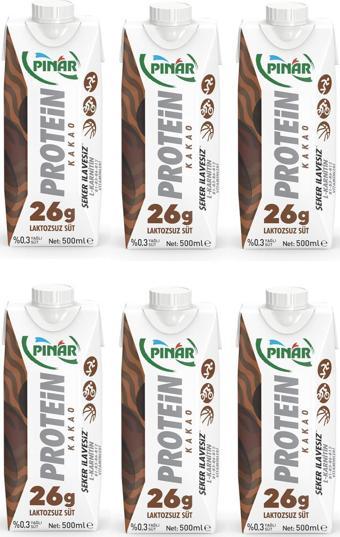 Pınar Protein Kakaolu Laktozsuz Süt 500 Ml X 6 Adet