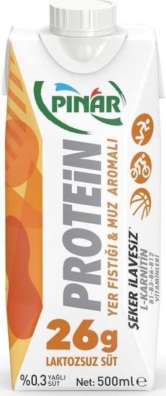 Pınar Protein Yer Fıstıklı Ve Muz Aromalı Laktozsuz Süt 500 Ml