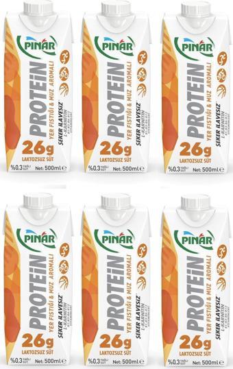 Pınar Protein Yer Fıstıklı Ve Muz Aromalı Laktozsuz Süt 500 Ml X 6 Adet