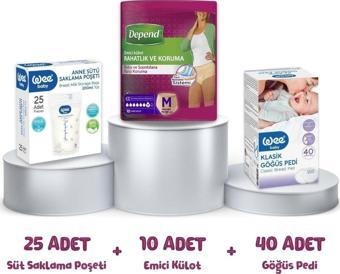 Depend Lohusa Pedi Medium Beden 10 Adet +Süt Saklama Poşeti + Göğüs Pedi