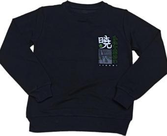 Erkek Çocuk /Kız Çocuk Çift Taraf Anime Karakter Yazı Desenli Siyah Sweatshirt