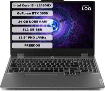 Lenovo Loq Intel Core İ5 12450Hx 24Gb 512Gb Ssd Rtx3050 Freedos 15.6" Fhd Taşınabilir Bilgisayar 83Gs0099Tr