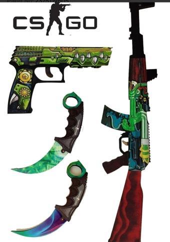 Deposundan Al Ahşap Cs - Go Ak47 Ateş Yılanı Skin Kaplama Oyuncak Set