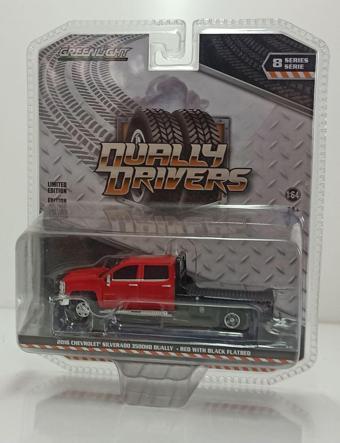 Greenlight 164 2016 Chevrolet Silverado 3500Hd Dually Red With Black Flatbed