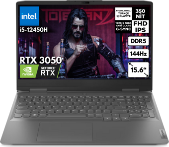 Lenovo LOQ i5-12450H 16-GBDDR5 1 TBSSD RTX3050 6GB (95W) 15.6" 144Hz FHD Freedos Gaming Laptop 82XV00WYTX BT16