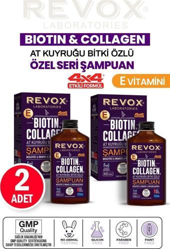 Revox Biotin Collagen At Kuyruğu Bitki Özlü Dökülme Karşıtı, Hızlı Uzama Dolgunlaştırıcı Şampuan 2 Adet