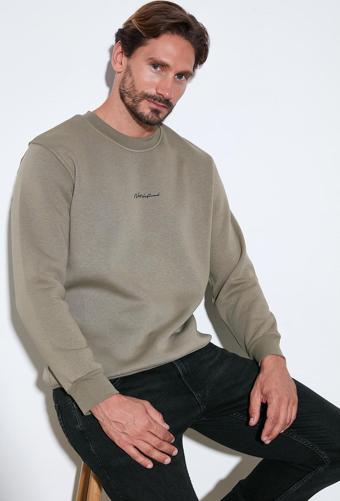 Buratti Pamuklu Regular Fit Bisiklet Yaka Erkek Sweat 59050121 Vizon Yeşili
