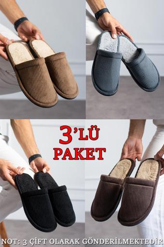 Modafrato 3'LÜ PAKET FİTİLLİ DÜZ Erkek Terlik Ev Terliği