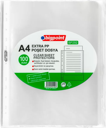 Bigpoint Poşet Dosya Extra 50 Mikron 100'lü Paket