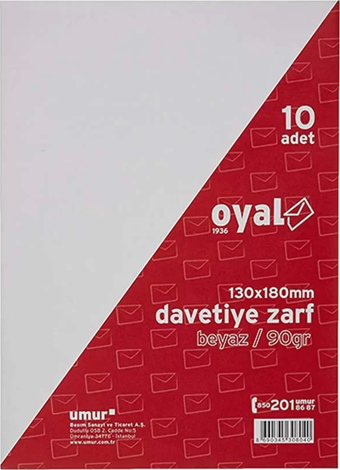 Oyal Davetiye Zarfı Beyaz 13X18Mm 90Gr 10’Lu