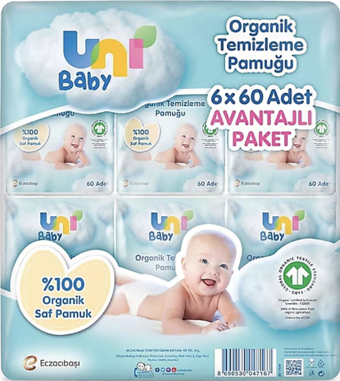 Uni Baby Bebek Temizleme Pamuğu 60'lı 6 Adet