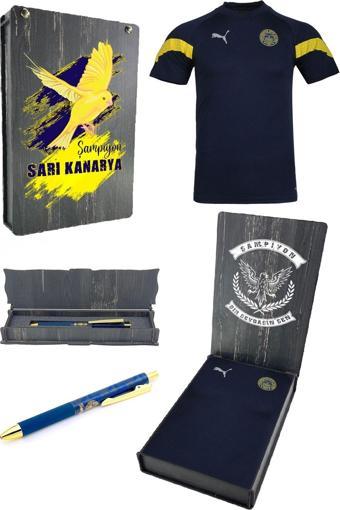 Fenerbahçe Orijinal Puma Lacivert Çocuk T-Shirt + Kalem Set Ahşap Kutulu