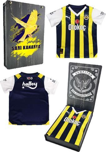 Fenerbahçe Orijinal Lisanslı Çubuklu Çocuk Forma Set 23-24 Miniset Hediyelik Ahşap Kutulu