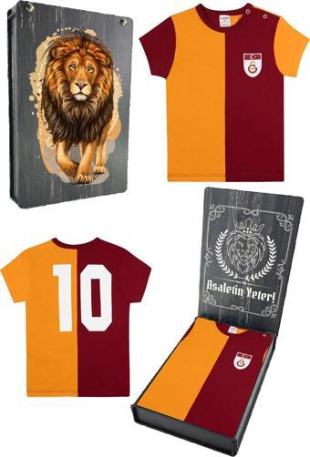 Galatasaray Orijinal Lisanslı Metin Oktay Sarı Kırmızı Unisex Bebek T-shirt Hediyelik Ahşap Kutulu