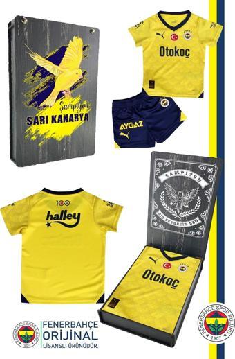 Fenerbahçe Orijinal Lisanslı 23-24 Sarı Çocuk Forma Set Hediyelik Ahşap Kutulu