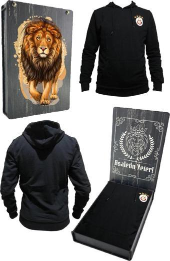 Galatasaray Orijinal Sweat Kapüşonlu Logolu Siyah Sweat Özel Tasarım Ahşap Kutulu
