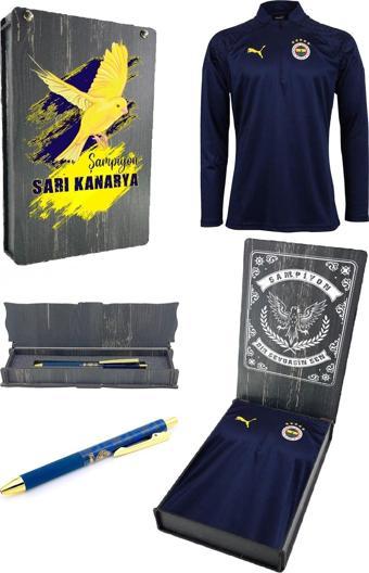 Fenerbahçe Orijinal 23/24 A Takım Hoca Yarım Fermuar Lacivert Çocuk Sweat + Kalem Set Ahşap Kutulu