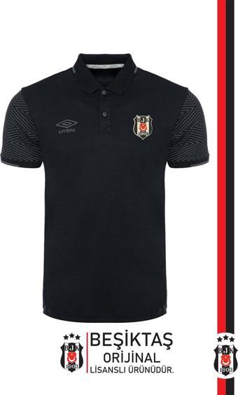 Beşiktaş Orijinal Lisanslı Polo Yaka Siyah Spor T-Shirt