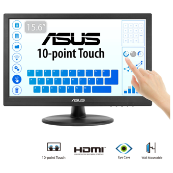 ASUS VT168HR 15.6&quot; 5ms, 60Hz, Dokunmatik, HDMI, D-Sub, Düşük Mavi Işık, FreeSync, TN Panel Monitör