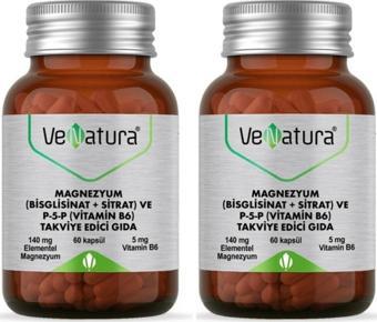 VeNatura Magnezyum (Bisglisinat+Sitrat) Ve P5P (Vitamin B6) 120 Kapsül