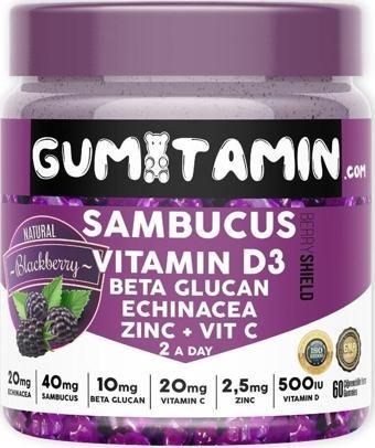 Gumitamin Sambucus Multivitamin Karamürver, Vitamin C+D3, Çinko, Beta Glukan Doğal Böğürtlen Aromalı