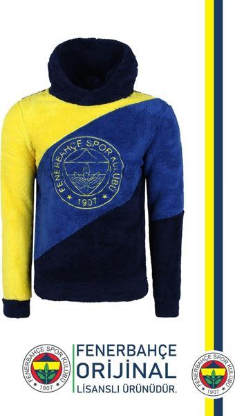 Fenerbahçe Orijinal Lisanslı Sarı Lacivert Kapüşonlu Peluş Sweat