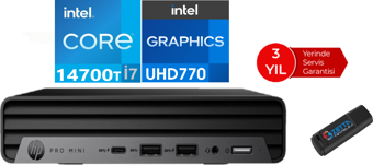 Hp Pro Mini 400 G9 Intel Core İ7-14700T 32GB Ddr5 1tb SSD WINDOWS11PRO 99H6W3ET73+ZETTAUSBBELLEK