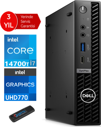 Dell Pc Optıplex 7020MFF Plus Intel Core İ7-14700T 64GB Ddr5 4tb SSD WINDOWS11HOME Mini Masaüstü Bilgisayar N09O7020MFFPVPW55 + Zetta USB Bellek