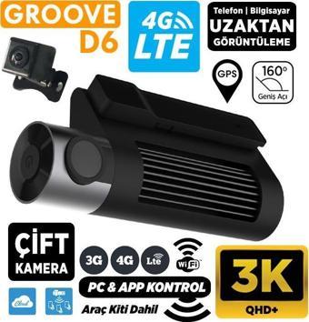 GROOVE D6 4G LTE 3K QHD Ön+Arka Araç İçi Kamera Sim Kart Destekli Uzaktan Erişim Canlı Takip|WiFi|GPS|160° Açı|G-Sensor