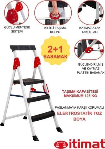 İtimat Extreme Kaliteli 2+1 Plastik Basamaklı Merdiven Hafif, Kolay Taşınabilir Ev Tipi, Mutfak ve İş