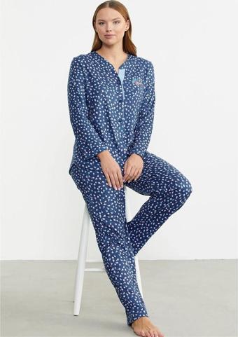 Sementa Minimal Desen Yumoş Önden Düğmeli Bayan Pijama Takım 