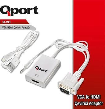 Qport Q-vh Vga To Hdmı Dönüştürücü + Ses Kablosu (vga+hdmı)