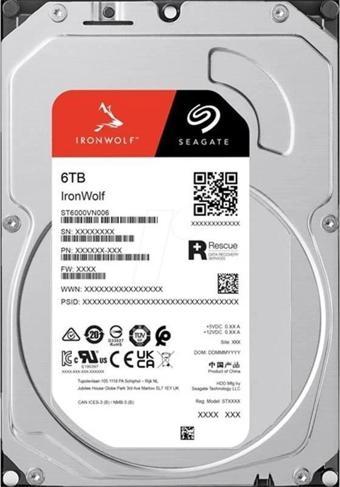 6 Tb Seagate 3.5 Ironwolf Sata3 5400rpm 256mb St6000vn006 (3 Yıl Resmı Dıst Garantili)