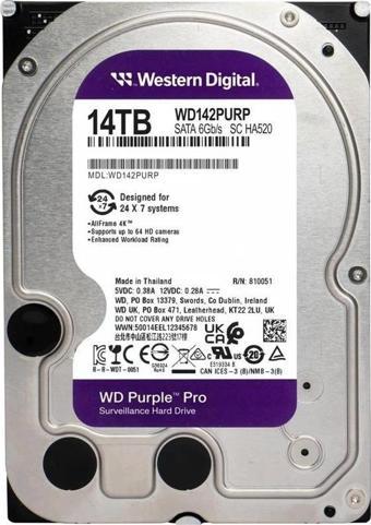 Wd Green 14 Tb Wd 3.5 Purple Sata3 7200rpm 512mb 7/24 Guvenlık Wd142purp (3 Yıl Resmı Dıst Garantılı