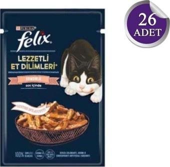 Felix Pouch Tasty Shreds Somonlu Lezzetli Et Dilimleri Yaş Kedi Maması 80 Gr X 26 Adet