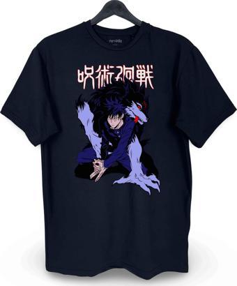 Megumi Divine Dog Jujutsu Kaisen Baskılı Loose Fit Bisiklet Yaka Unisex Tişört Anime Manga