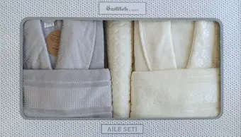 Özdilek Blossom Happy Aile Bornoz Seti - Krem - Gri